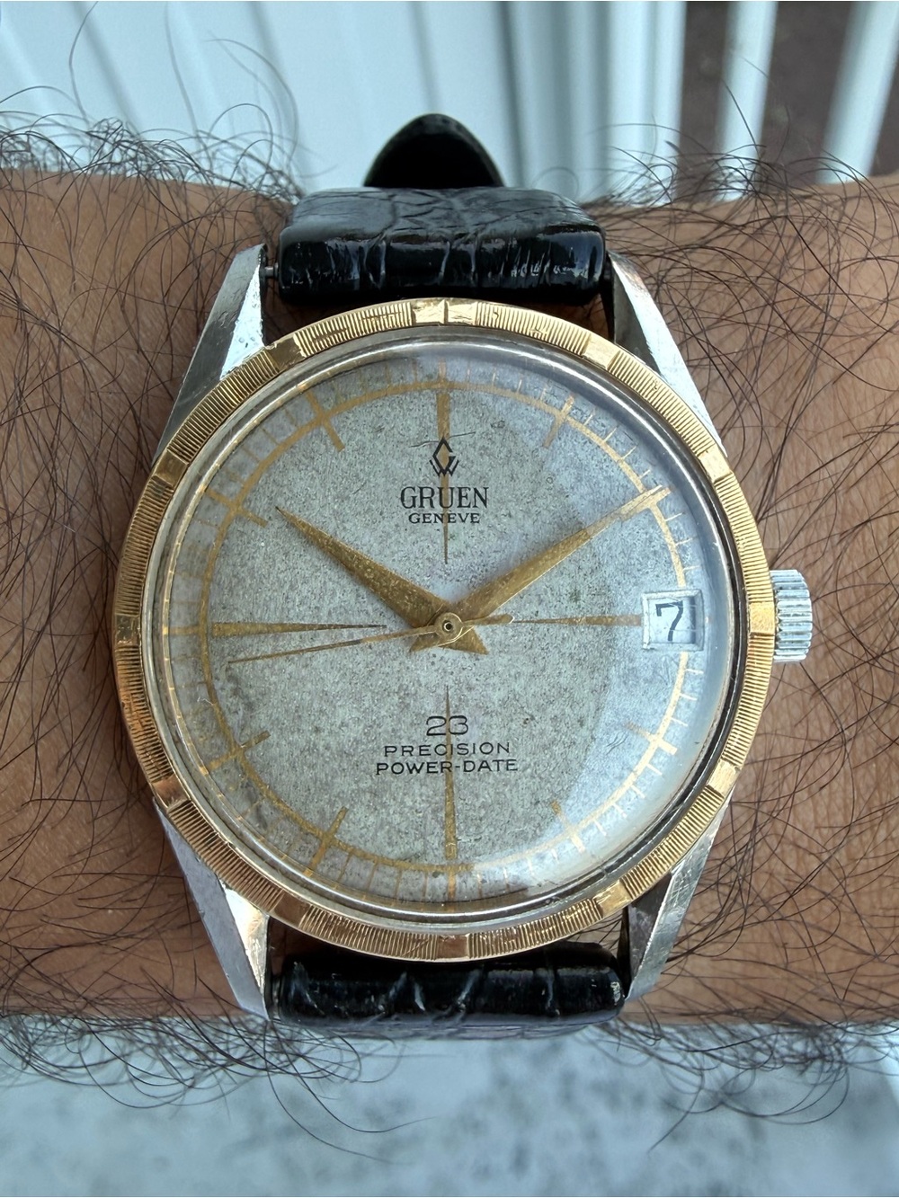 Vintage 1950’s 14k gold & Steel Gruen Genève Presicion Power 34mm - Picture 3 of 16